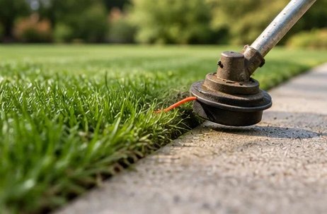 String trimmer edging grass along a sidewalk